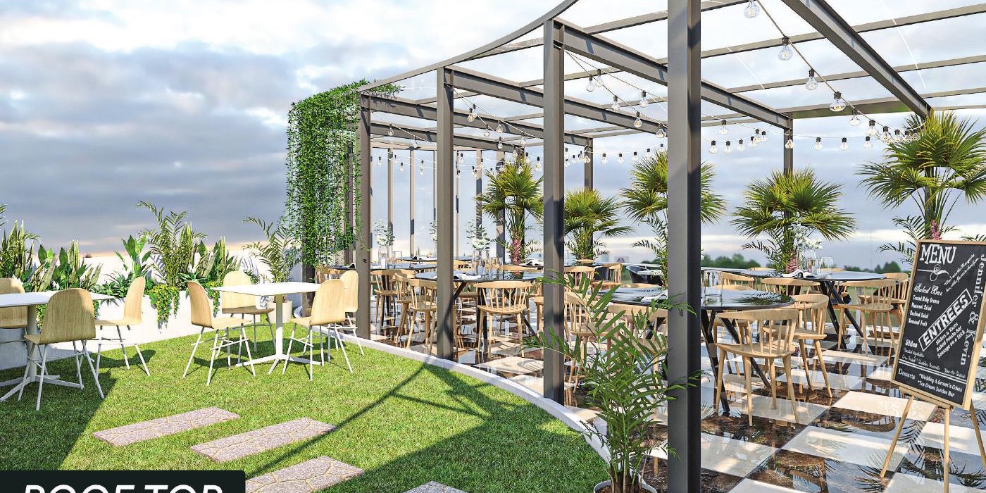 Rooftop cafe and outdoor restaurant render